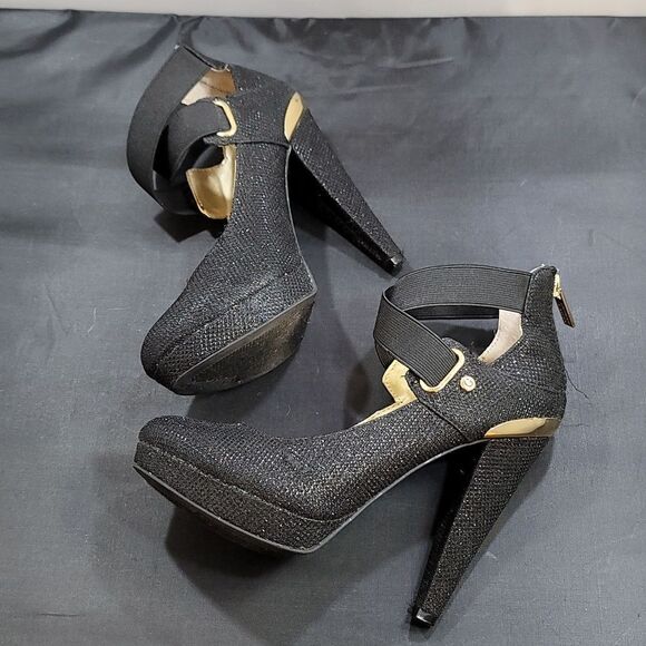 GUESS SHIMMER GLITTER CRISS-CROS STRAPS HIGH HEEL STILETTO PUMP - Picture 12 of 15